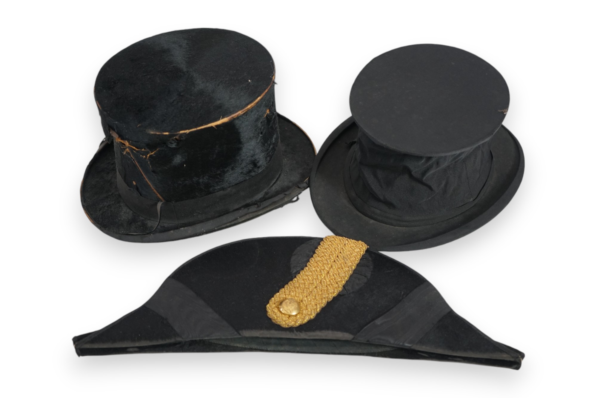 A Victorian Officers bi-corn hat in original tin case